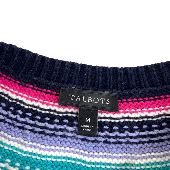 Talbots Multicolor Patterned Fairisle Crew Neck Sweater medium cotton - Picture 4 of 6